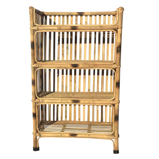 Bamboo Natural Finish Brown Cane Rack of 4 Shelves for Books and Shoes