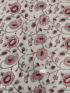 Kalamkari Hand Block Print Cotton Cambric Fabric Multicolor 1 Meter (KBPF107)