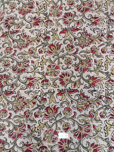 Kalamkari Hand Block Print Cotton Cambric Fabric - Multicolor - 1 Meter(KBPF123)