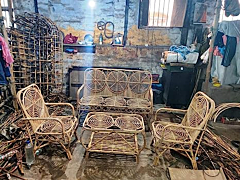  Cane Sofa Set in Beige Finish