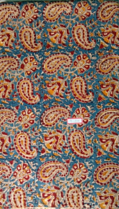 Kalamkari Hand Block Print Cotton Cambric Fabric - Multicolor - 1 Meter(KBPF166)
