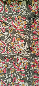 Kalamkari Hand Block Print Cotton Cambric Fabric Multicolor 1 Meter (KBPF49)