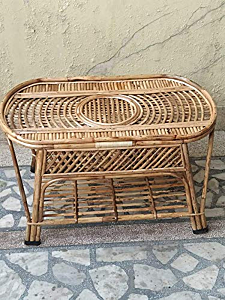 Rattan Cane Modern Oval Centre Table Shelf for Home 