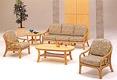 Rattan and Cane Retro Sofa Set/Center Table with Glass Top, (Beige, 1 Three Seater, 2 One Seater)