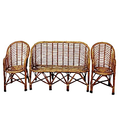 Dastkar Crafts 3 Seater + 2 Single chair Cane Sofa Set with Table (Standard Size, Brown)