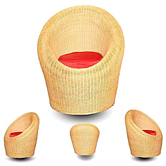 Dastkar Crafts Cane Sofa with Red Round Cushion Bamboo Cane Sofa | Cane/Bent Sofa Set Furniture for Home Sofa for Outdoor Indoor Balcony Garden Chair | Cane Sofa Set Furniture for Home