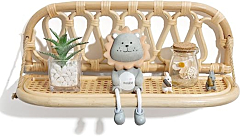 Dastkar Crafts Wall Shelves Rattan Shelf 16.5inch Handmade Boho Wall Decor Floating Rustic Decor for Bathroom Nursery Bedroom, Wall Mounted Natrual Rattan and Wood Storage Hanging Shelves