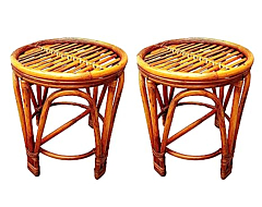 Cane & Bamboo Mudha Side Stool/Balcony Stool (Set of 2)