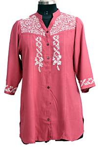 Pink Rayon Shirt with White Embroidery