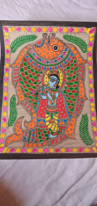 Madhubani Painting Fish and Krishna Theme