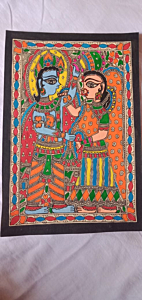 Madhubani painting Radha Krishna theme 