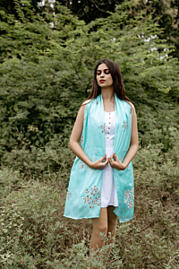 Applique Silk Stole Sky Blue