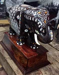 Rosewood Inlay Elephant with Hand Craving
