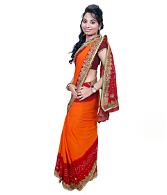Orange Red Gota Patti Saree