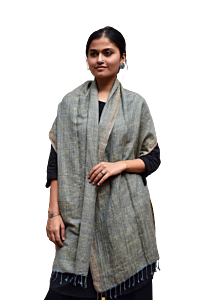 Linen Silk Stole | Teal & Grey