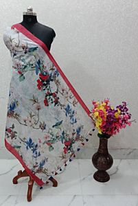 Pure Handloom Red Border Linen Dupatta